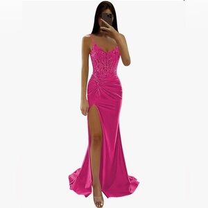 Prom 2025- long Hot Pink corset dress